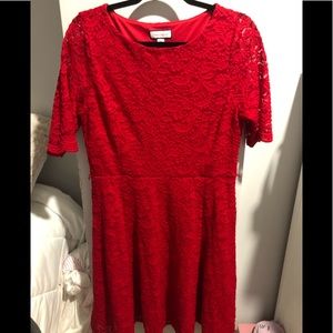Red elbow length lace dress